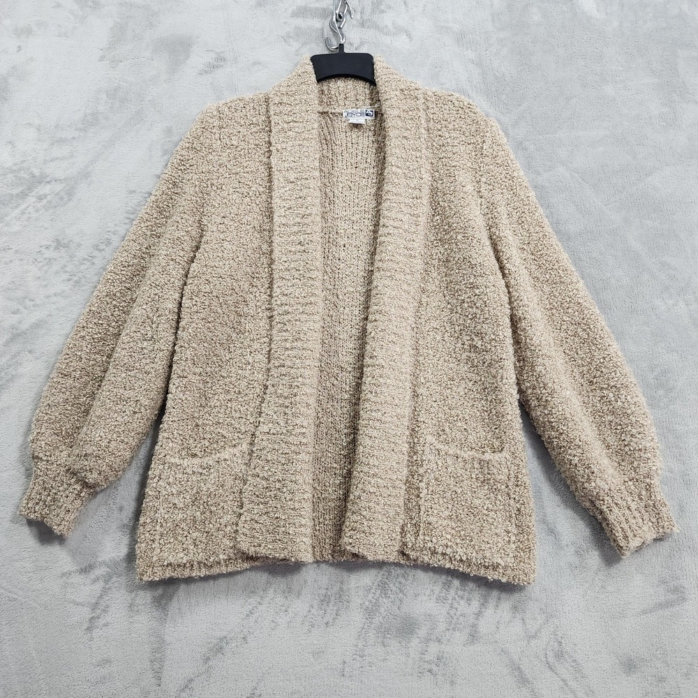 Vintage Adele Joyce Cardigan Sweater Womens M Beige Boucle Open Front Cozy Wool